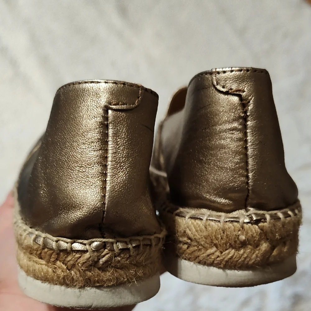 Carmen Saiz Metallic Espadrilles Rose Gold Leather Made In Spain Size 7.5 (EU38)